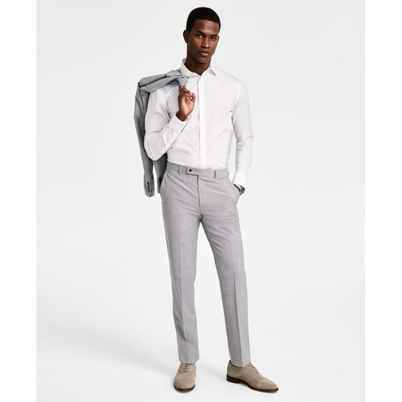 Calvin Klein Mens Slim fit Dress Pants 38 / 32 Light Grey Solid Stretch