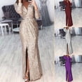 thumbnail image 2 of AMERTEER Femmes Profond V Cou Paillettes Robe avec Fente à Manches Longues Club Partie Robe de Soirée pour les Femmes Dame Nouveau, 2 of 8