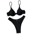 thumbnail image 3 of B91xZ Bikini Ensemble Femme Col Rond Rehausseur Rembourré Brésilien String Maillot de Bain, Noir m, 3 of 5