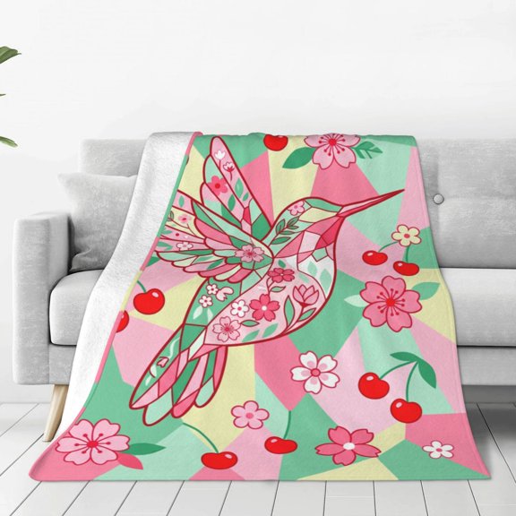 Hummingbird Gift for Women and Mom, Floral Flower Bird Flannel Throw Blanket, Soft Cozy Mother's Day Gift, Home and Bedroom Decor 50x40