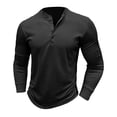 thumbnail image 6 of Iugvhana Men's Classic Fit Shirt Long Sleeve Crewneck Half Button Up Pullover T-Shirt Blouse Casual Solid Color Base Shirts Tops Black XL, 6 of 6