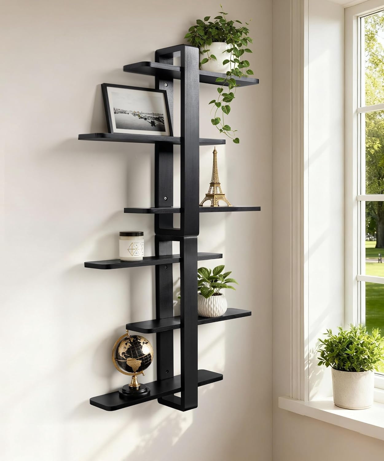 Gronda Black Floating Shelves for Wall Mounted, 3 Tier Pine Wood Shelf for Living Room Bathroom Bedroom Home Decoration Storage, Modern 20in