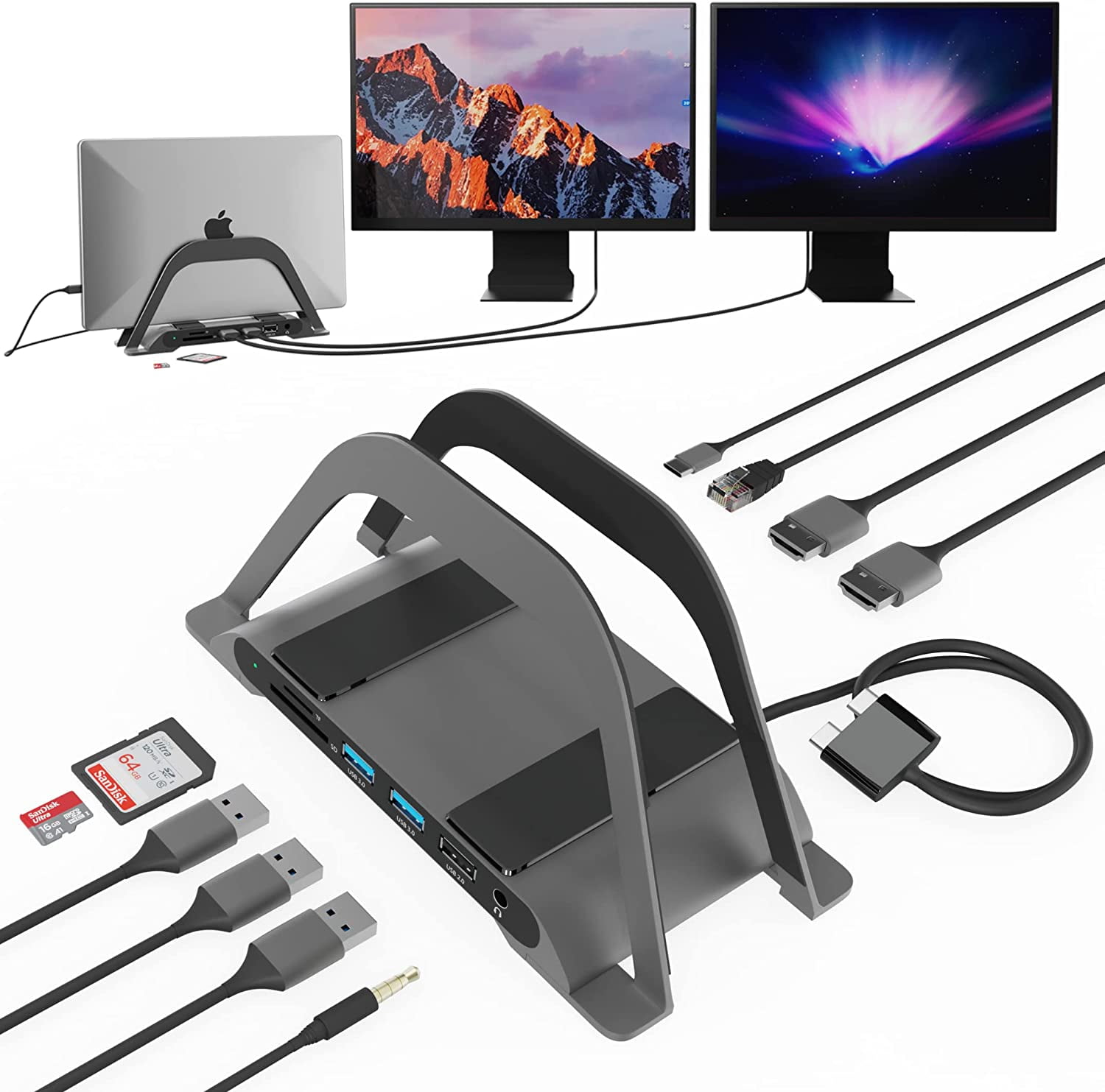 HC470 Station d'accueil pour ordinateur portable 19-en-1 double moniteur  pour M1 MacBook Pro / Air US Plug