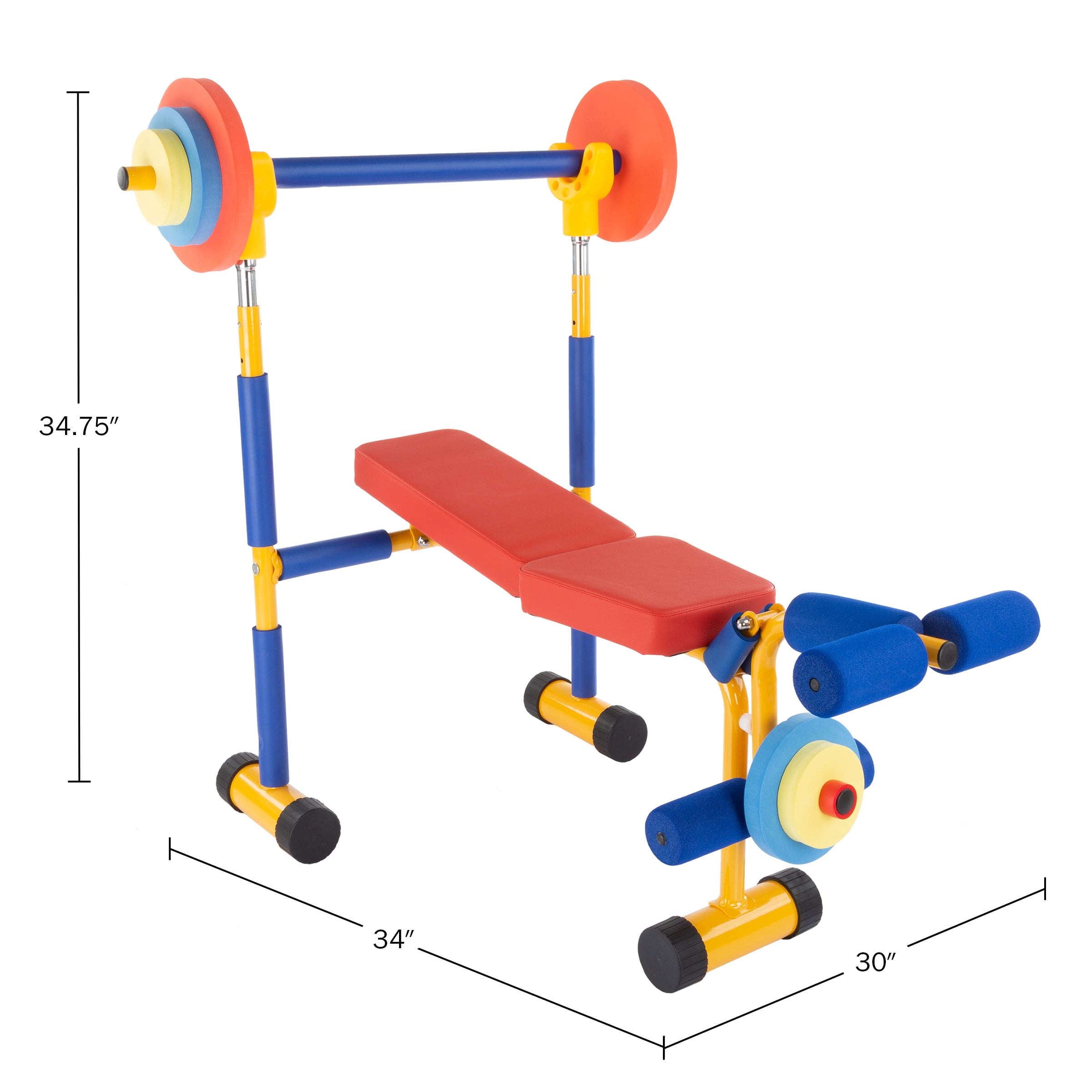 Hey Play Kids Weight Bench Set with Leg Press and Barbell for Ages 3 and Up