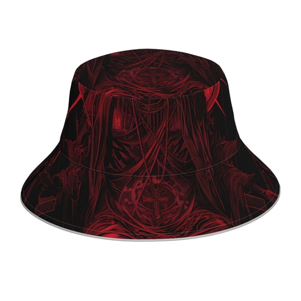 Balery Red Gothic Skeleton Throne Sombreros para el sol para hombre y mujer, sombrero de pescador con UPF 50+