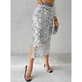thumbnail image 4 of Sequin Skirt for Women High Waist Midi Skirt Sparkly Skirts for Night Out Cocktail Parties Silver Gray XXL, 4 of 9