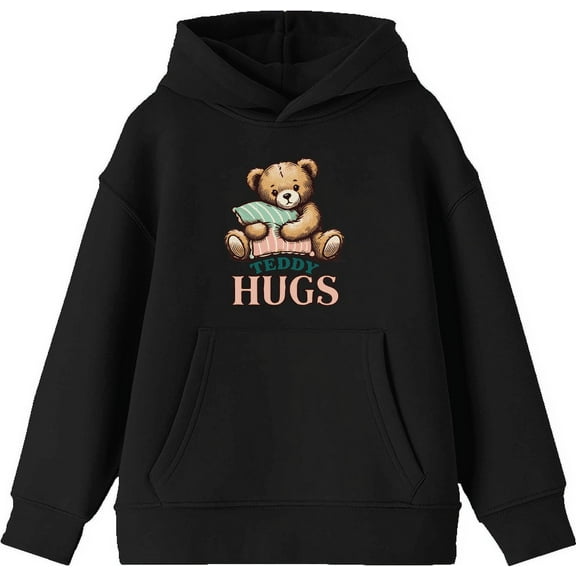 Teddy Hugs Youth Black Long Sleeve Hoodie-Medium