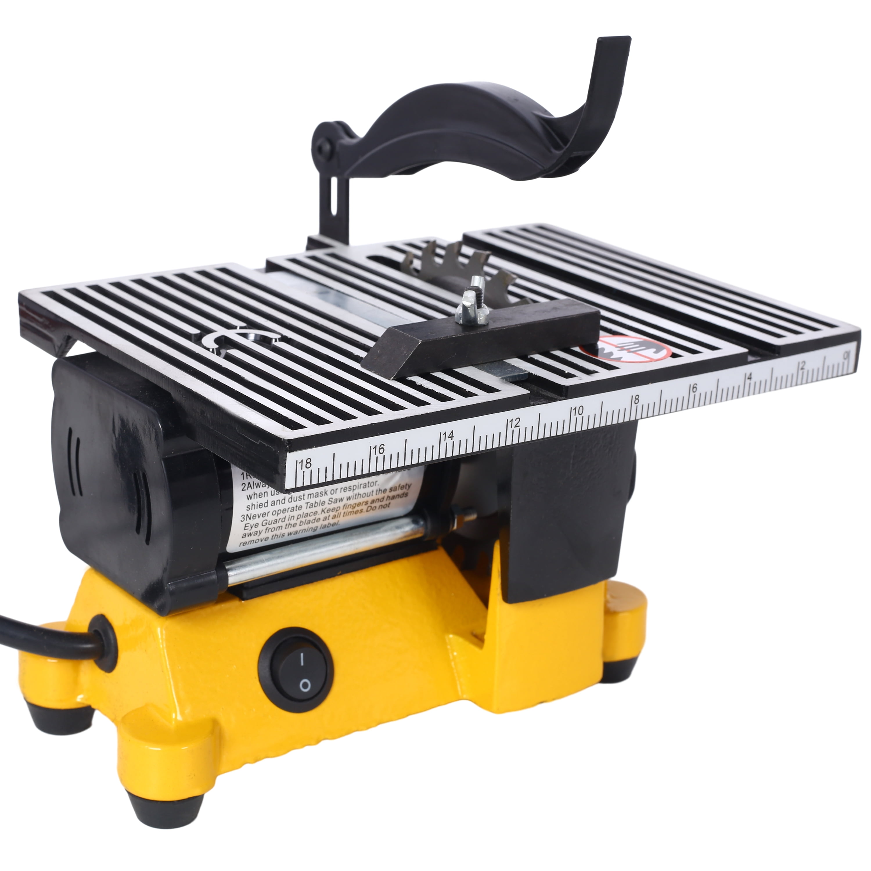4 Inch Mini Table Saw 90W Multifunctional Desktop Cut Off Miter Saw 4500RPM 3Blades 5/8 Inch Max Depth Metal Wood Glass Stone Cutting DIY Hobbyist Model Maker Precision Compact Portable Steel Frame