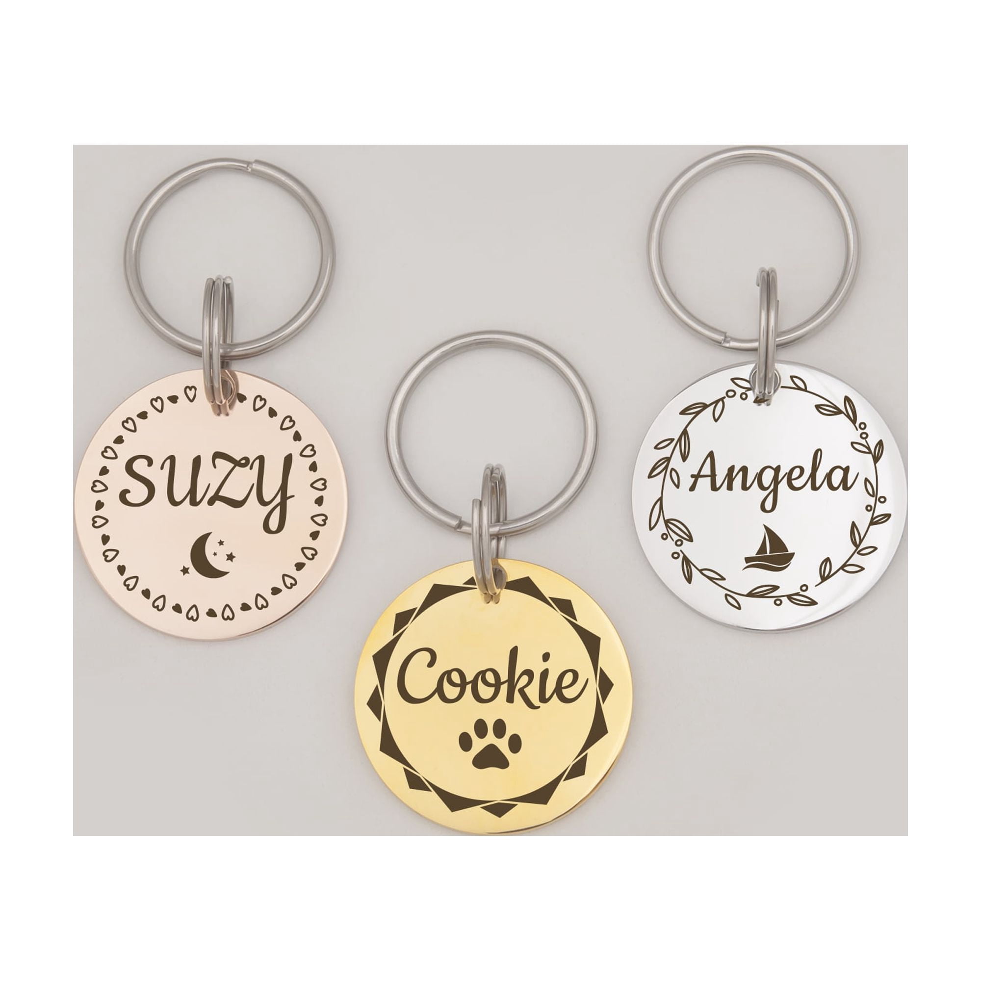 Anavia Stainless Steel Double Sided Round Name - Icon Engraved Dog & Cat ID Tag, Silver, L