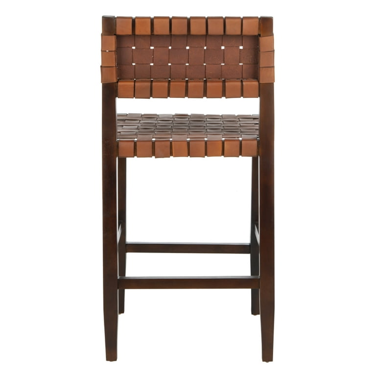 SAFAVIEH Paxton Woven Leather Counter Stool with Footrest Cognac Espresso