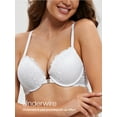 thumbnail image 5 of Deyllo Women's Lace Front Clourse Push Up Bra Padded Plunge Underwire Racerback Bra, White 32DD, 5 of 9