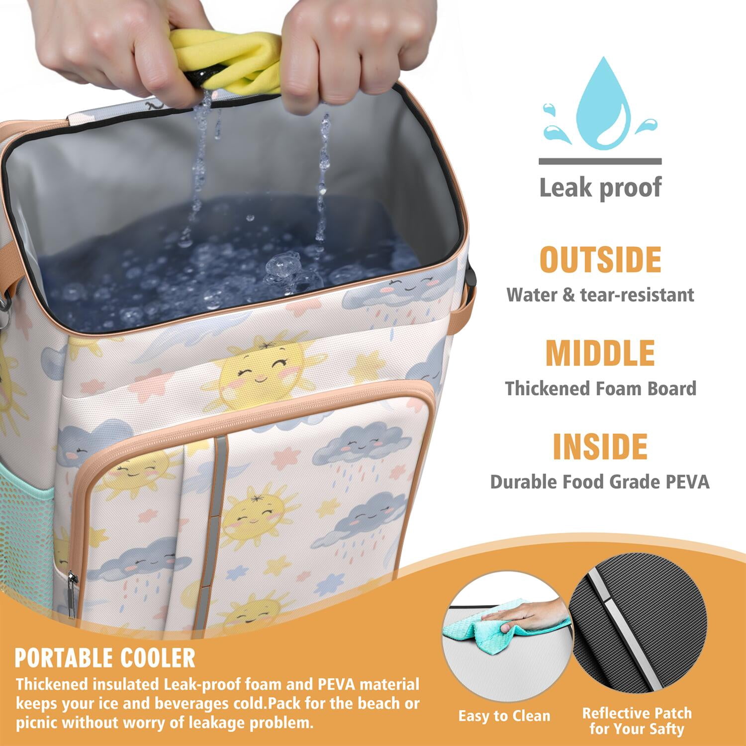 Backpack Cooler,Cooler Bag Insulated Leak Proof Travel Cooler Bag Waterproof Lunch Picnic Beach Work Trip Thermal Bag Drink Beverage Beer Bag Cooler Starry Night Sky, Moon, Aurora