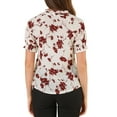 thumbnail image 3 of MODA NOVA Junior's Ruffle Tie Neck Casual Short Sleeve Floral Blouse M Beige, 3 of 5