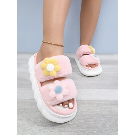 

Fuzzy Flower Decor Novelty Slippers