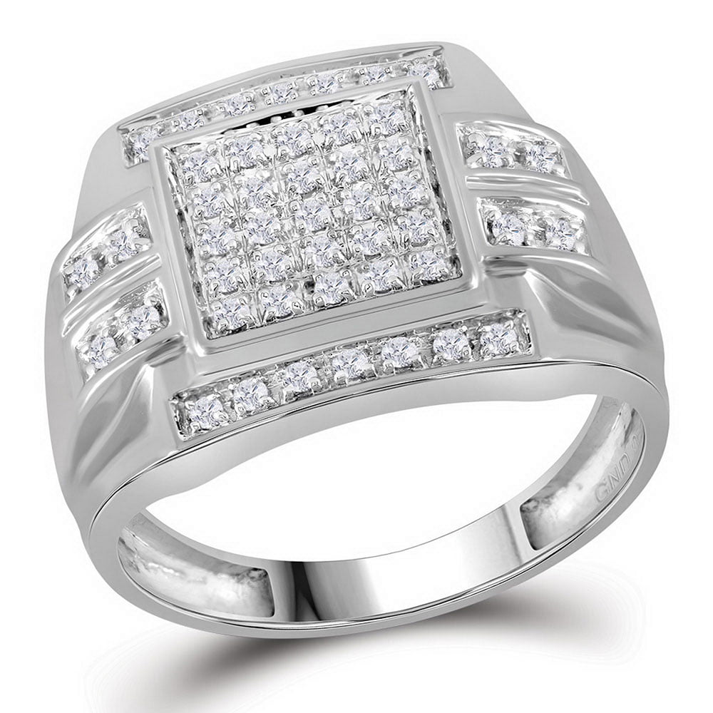 GND - 10kt White Gold Mens Round Diamond Square Cluster Ring 1/3 Cttw ...