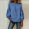 thumbnail image 6 of Linen Blouse for Women Crewneck Puff Long Sleeve Casual Loose Fit Pleated Front Solid Soft Lightweight Streetwear Fashion Pullover Top, 6 of 7