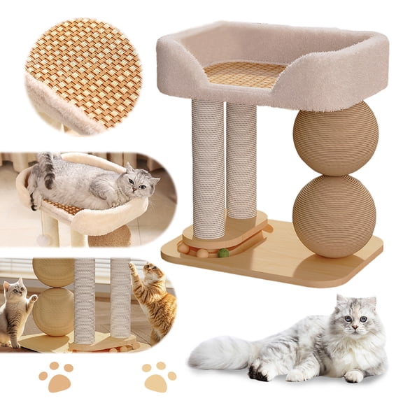 Qiyester Small Cat Tree Pet Scratching Post Climbing Frame Nest with Sisal Scratching Tower Cozy Top Bed Playful Toy
