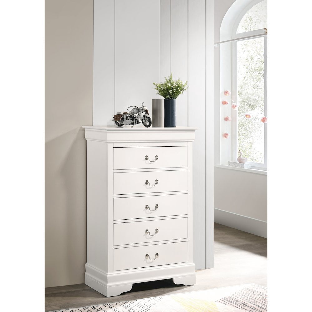 Glory Furniture LouisPhillipe Chest in White Color