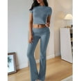 thumbnail image 3 of Solid Color Slim Fit Short Sleeve Trousers Suit Gray Blue XXL, 3 of 8