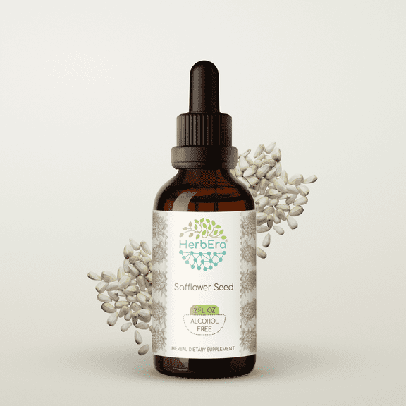HerbEra Safflower Seed Tincture, Herbal Dietary Supplement for Cardiovascular Support, Safflower Flower (Hong Hua, Carthamus Tinctorius) Dried Seed Extract, Natural, Alcohol-Free, Drops 2 oz