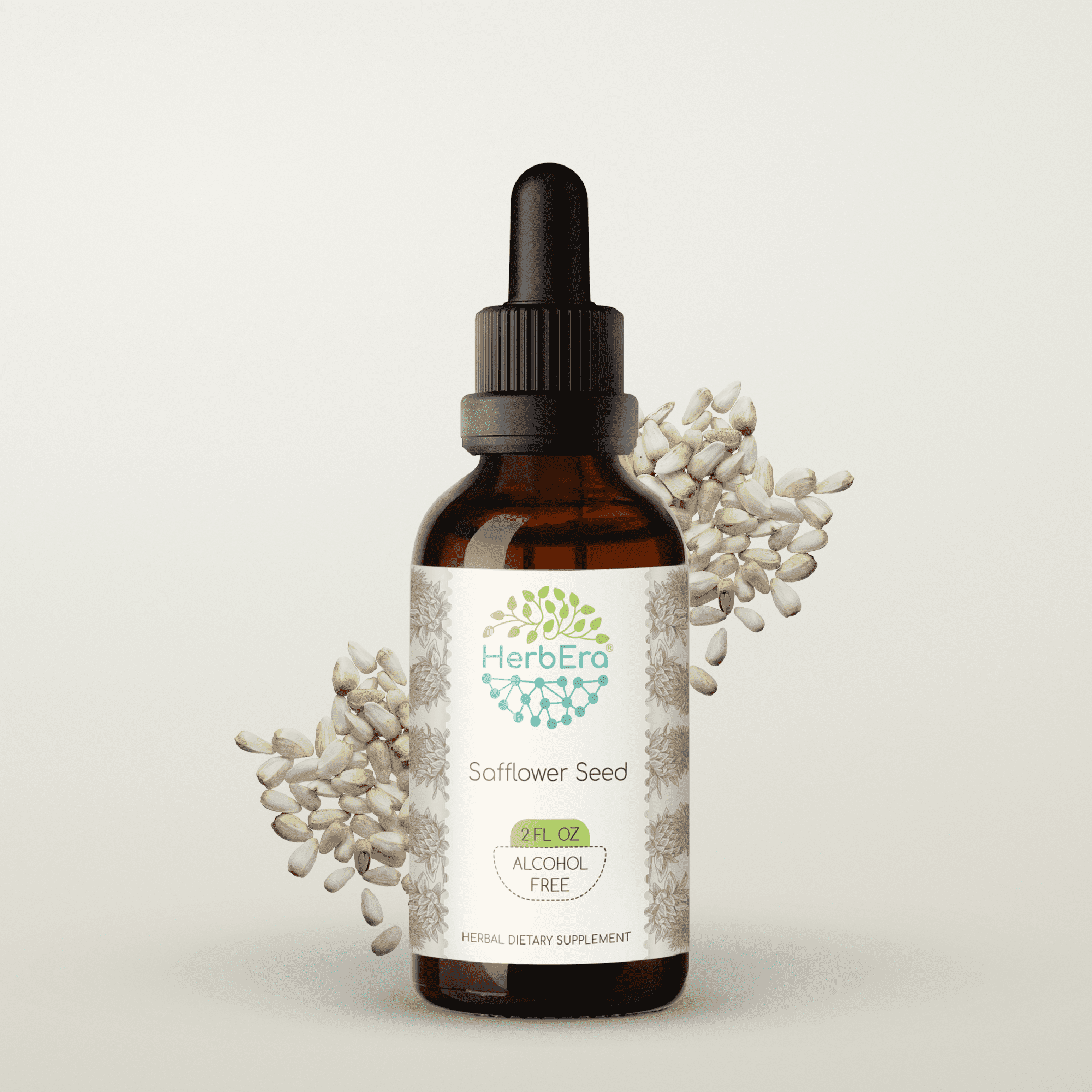 HerbEra Safflower Seed Tincture, Herbal Dietary Supplement for Cardiovascular Support, Safflower Flower (Hong Hua, Carthamus Tinctorius) Dried Seed Extract, Natural, Alcohol-Free, Drops 2 oz