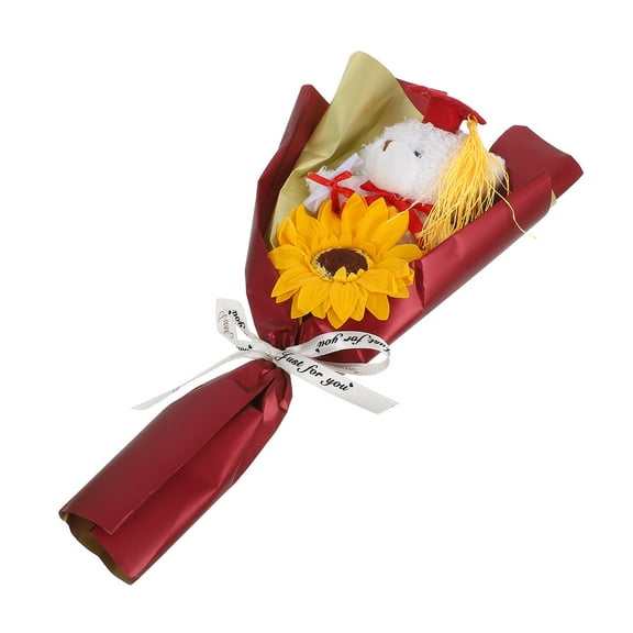 MLINS Adorable Graduation Bear Bouquet Plush Toy With Flowers Good For Graduation Season Present And Party Favors
