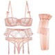 thumbnail image 2 of Conjunto de sujetador de 4 piezas de encaje sexy de media copa, ropa interior de mujer, medias con liga, 2 of 6