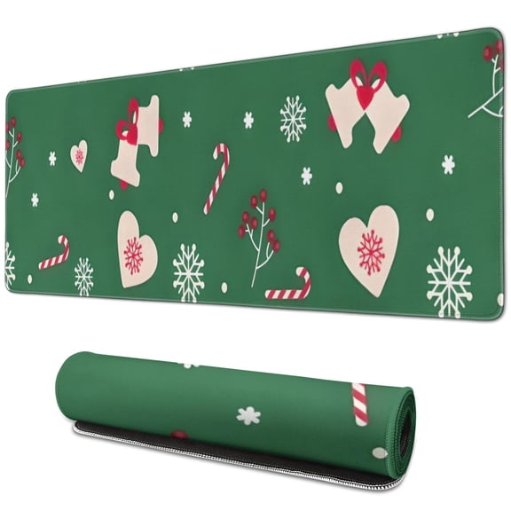 Long Mouse Pads for Desk,Green Christmas Pattern Desk Mats on Top Of Desks, Desk Mouse Pad Extra Large with 3mm Non-Slip Base and Stitched Edge for Gaming,Office,Work,Home 31.5x11.8in