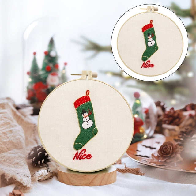 SuChun Quilting Squares Christmas Embroidery KIT Adults Kids DIY Handmade Hand Embroidery Kits With Stamped Embroidery Pattern For Christmas Embroidery Kits For Adults Beginners