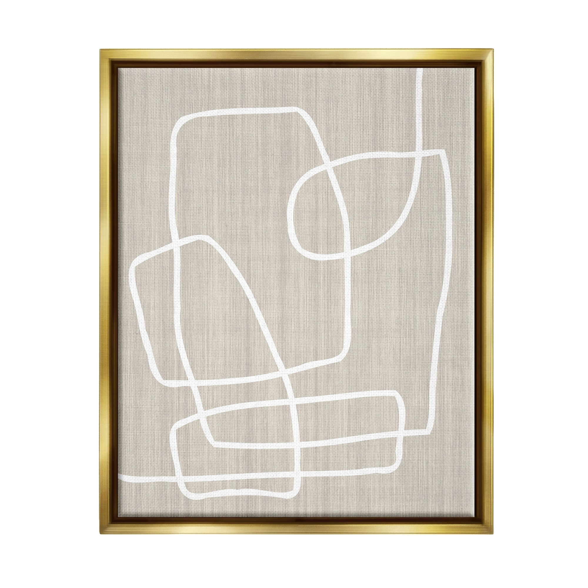Stupell Industries Contemporary White Line Shapes Minimal Grain Design Metallic Gold Framed Floating Canvas Wall Art, 16x20, by Alpenglow Workshop