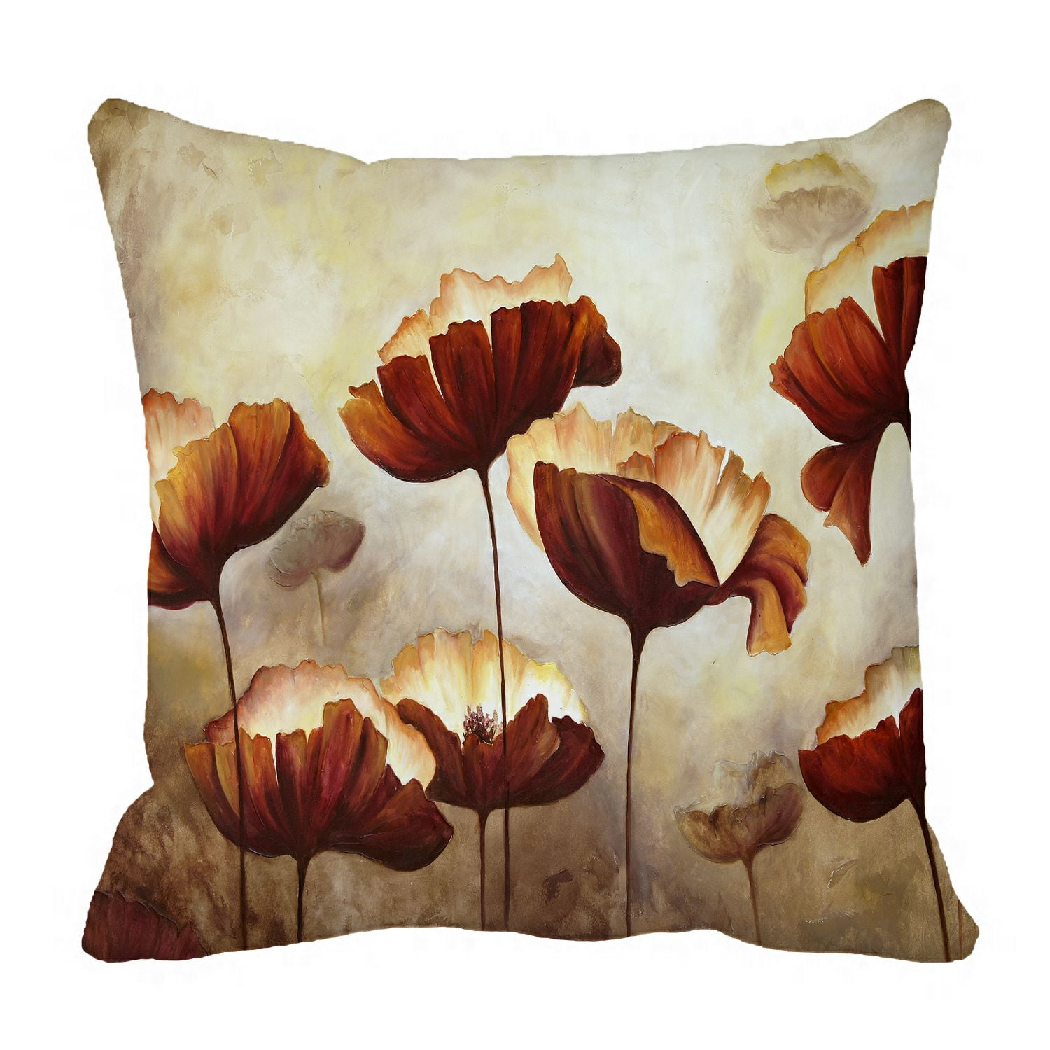 PHFZK Floral Pillow Case, Vintage Retro Poppy Flower Pillowcase Throw