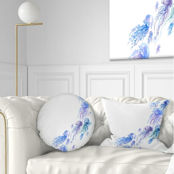 Designart Moving Jellyfish Group - Abstract Throw Pillow - 12x20