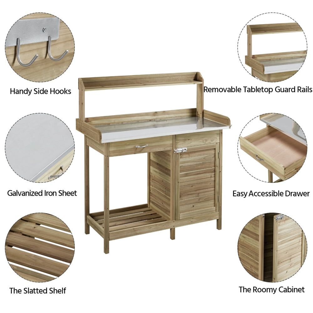Easyfashion Light Green Fir, Wood and Metal Potting Bench