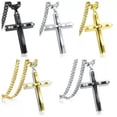 thumbnail image 2 of HOOUN Punk Cross Pendant Necklace Stainless Steel Cuban Chain Men Charm Jewelry Gifts-Silver&Black, 2 of 7