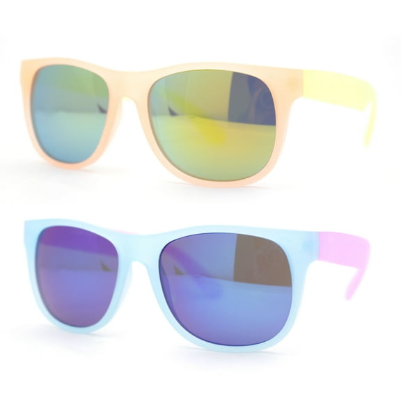 (2-Pack) Photochromic Color Changing Frame Matte Sport Horn Rim Sunglasses 1 Blue 1 Peach