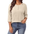 thumbnail image 2 of WellSize 3/4 Sleeve Blouses for Women Plus Size Henley Shirts Casual Crew Neck Tunic Tops Trendy Fall Pullover, 2 of 10