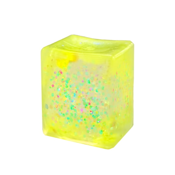 Soft Ice Cuboid Squeeze Toy Cube for Kids Adults, Anxiety Stress Ball Built-in Sequins, Slow Rebound Sensory Toy Autism ADHD Stress Relief Toy, Home Office Stress Ball, Yellow