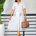 thumbnail image 2 of AURA Plus Size Summer V Neck A Line Midi Dress High Waist Short Sleeve Elegant African Work Dress with Belt, 2 of 10