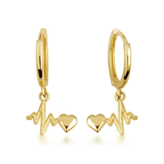 Factory Direct Jewelry Heartbeat Pulse Milgrain Huggie Hoop Earrings, 10K Yellow Gold