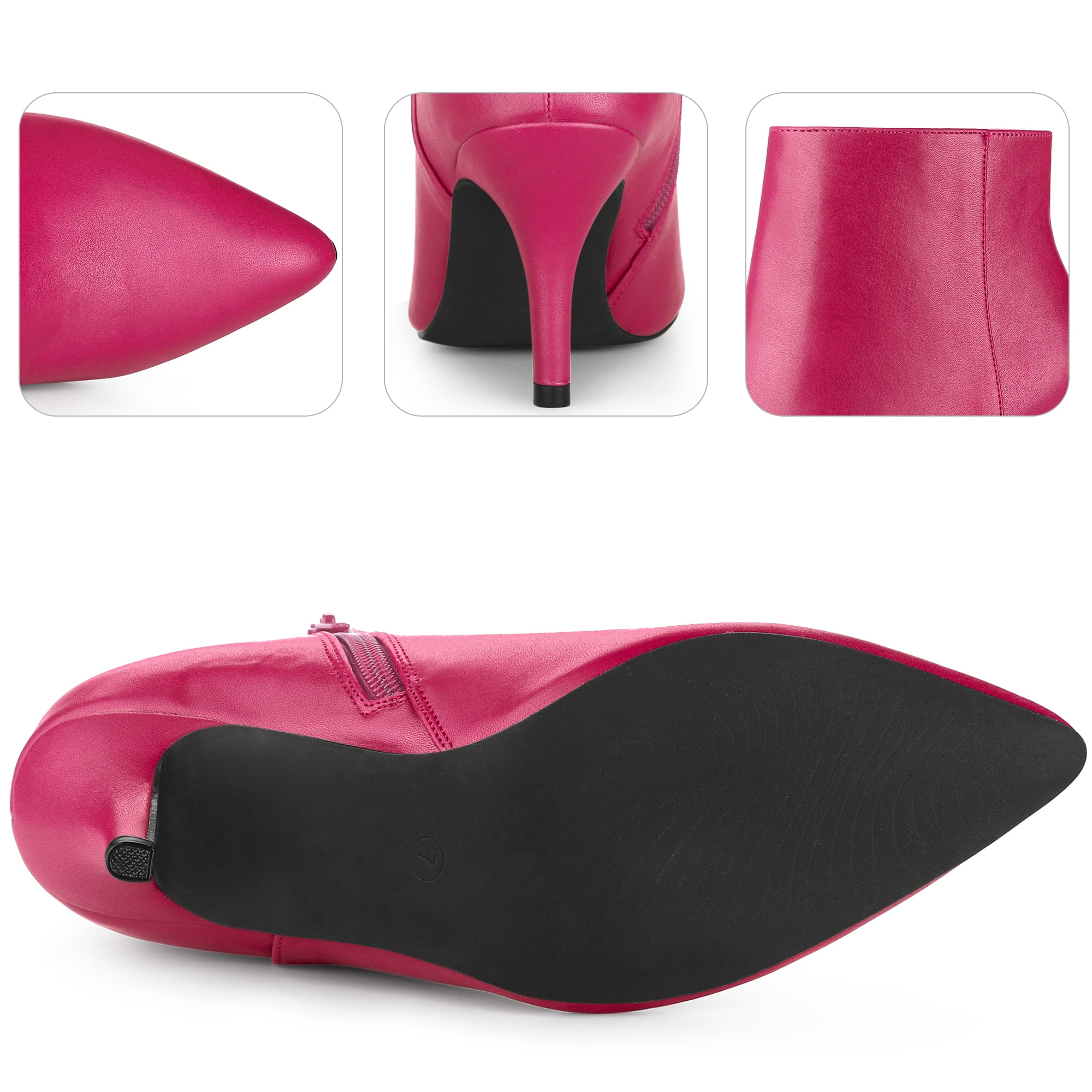 Unique Bargains Women's Side Zipper Pointed Toe Stiletto Heel Ankle Boots Hot Pink 9