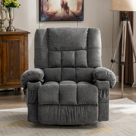 bosmiller massage rocker recliner chair with vibration massage and heat ergonomic lounge chair for living room with rocking function and side pocket  2 cup holders  usb charge port grey