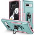thumbnail image 1 of KOMI pour Google Pixel 8, Étui avec Protecteur d'Écran, Béquille Anneau Réglable à 360° Intégrée, Armure de Protection Militaire Antichoc - Vert/rose, 1 of 5
