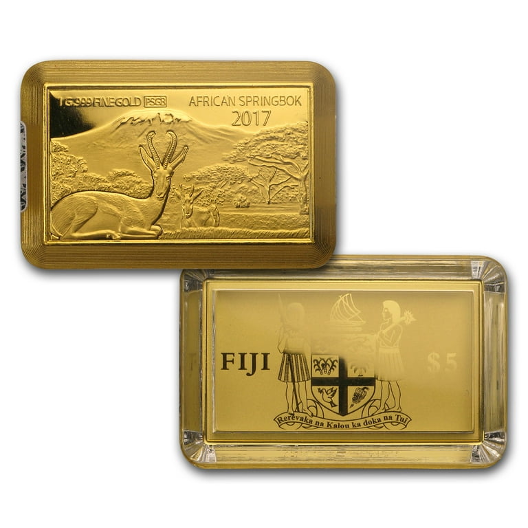 2017 Fiji 5 grams Gold Bar 5-Coin South African Springbok Set