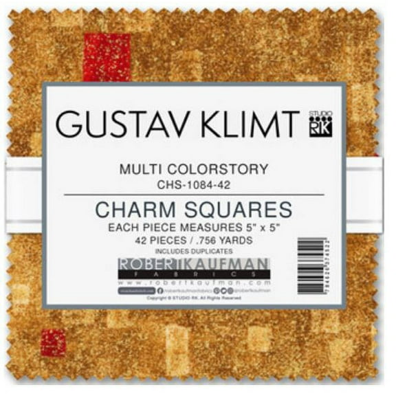 5" Charm Pack Squares - Gustav Klimt Multi Colorstory Geometric Shapes Swirls Gold Metallic Sheen Robert Kaufman Fabric Bundle Quilters Cotton Precuts (CHS-1084-42) M516.43