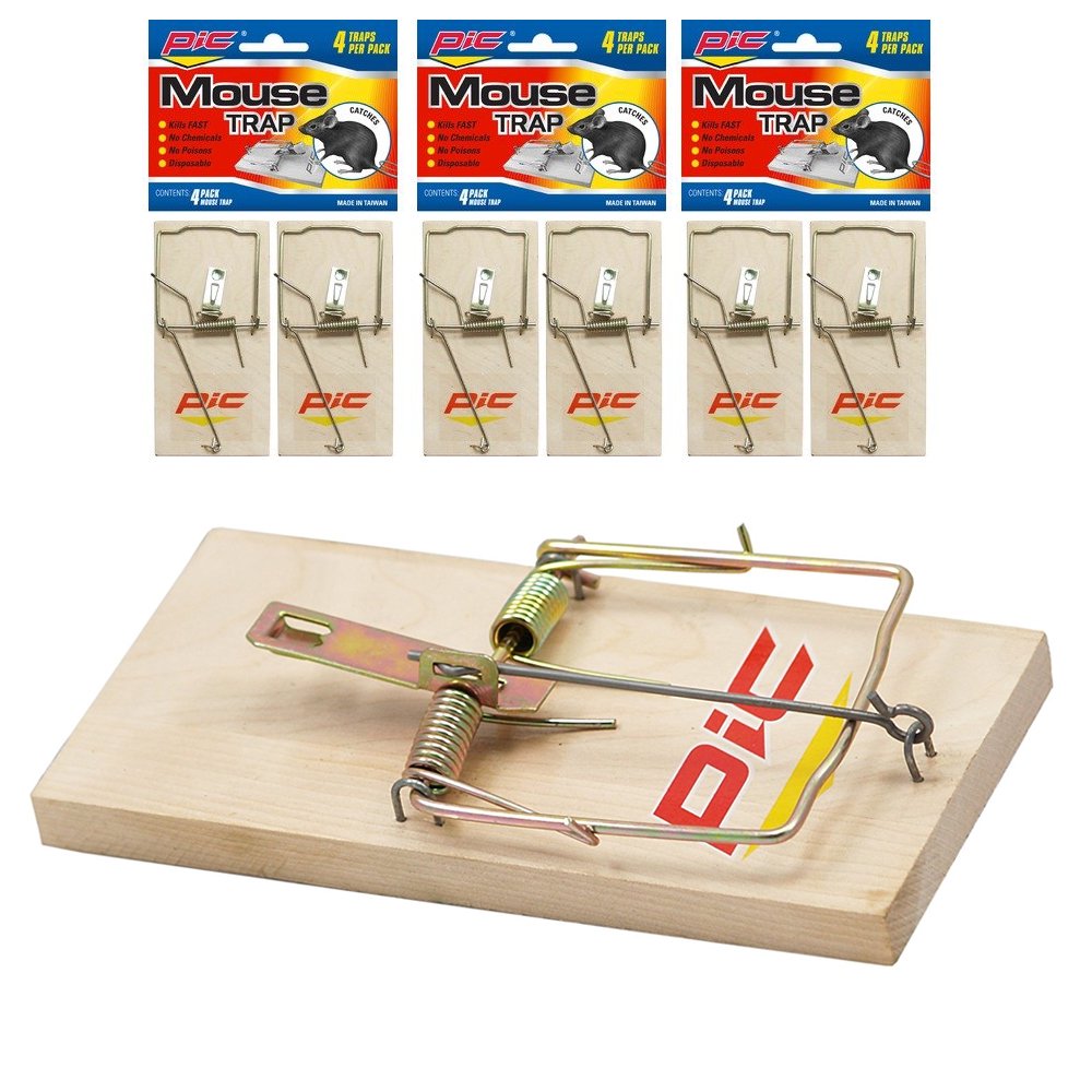 12 Mouse Traps Snap Spring Wooden Rodent Control Rat Mice Bait Trap