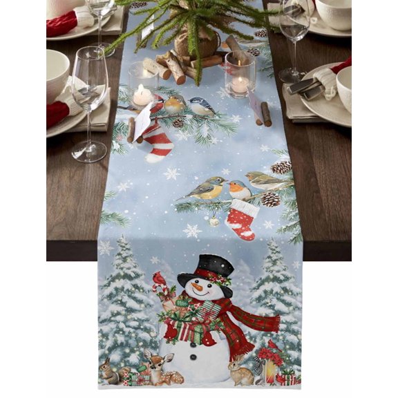 Snowman Christmas Dresser Scarf Farmhouse, Dining Table Decorations for Wedding/Parties, Snowflake Winter Xmas Tree Table Runner 60 Inches Long for Kitchen Dining, 13 x 60 In