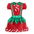 thumbnail image 3 of Haitryli Kids Girls Christmas Elf  Dress Puff Sleeve Tutu Dress Figure Skating Dance Leotard Red 6, 3 of 7