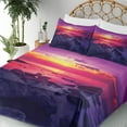 thumbnail image 4 of Ambesonne Ocean Fitted & Top Sheet Set with Shams, Sunset over Sea Cloudy, Purple Yellow Red, 4 of 7