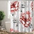 thumbnail image 2 of Long 72"x84" Red Flowers and Grey Leaves Shower Curtain Set with Hooks,Watercolor Rose Floral Bathroom Curtain,Waterproof Washable Fabric for Bathroom Decor, 2 of 6