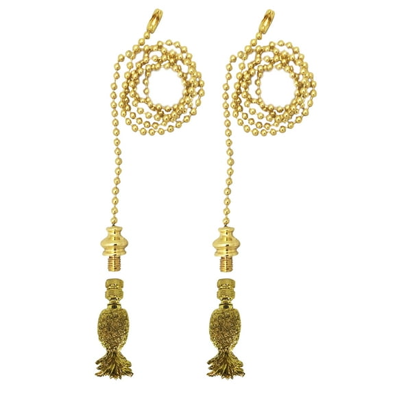 Royal Designs Fan Pull Chain with Trendy Resort Pineapple Finial – Polished Brass – Set of 2